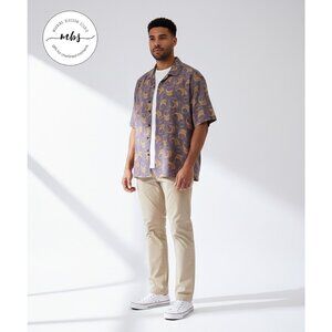 Reyn Spooner Alfred Shaheen Hawaiian Fish Short Sleeve Shirt Purple Tan Men XL